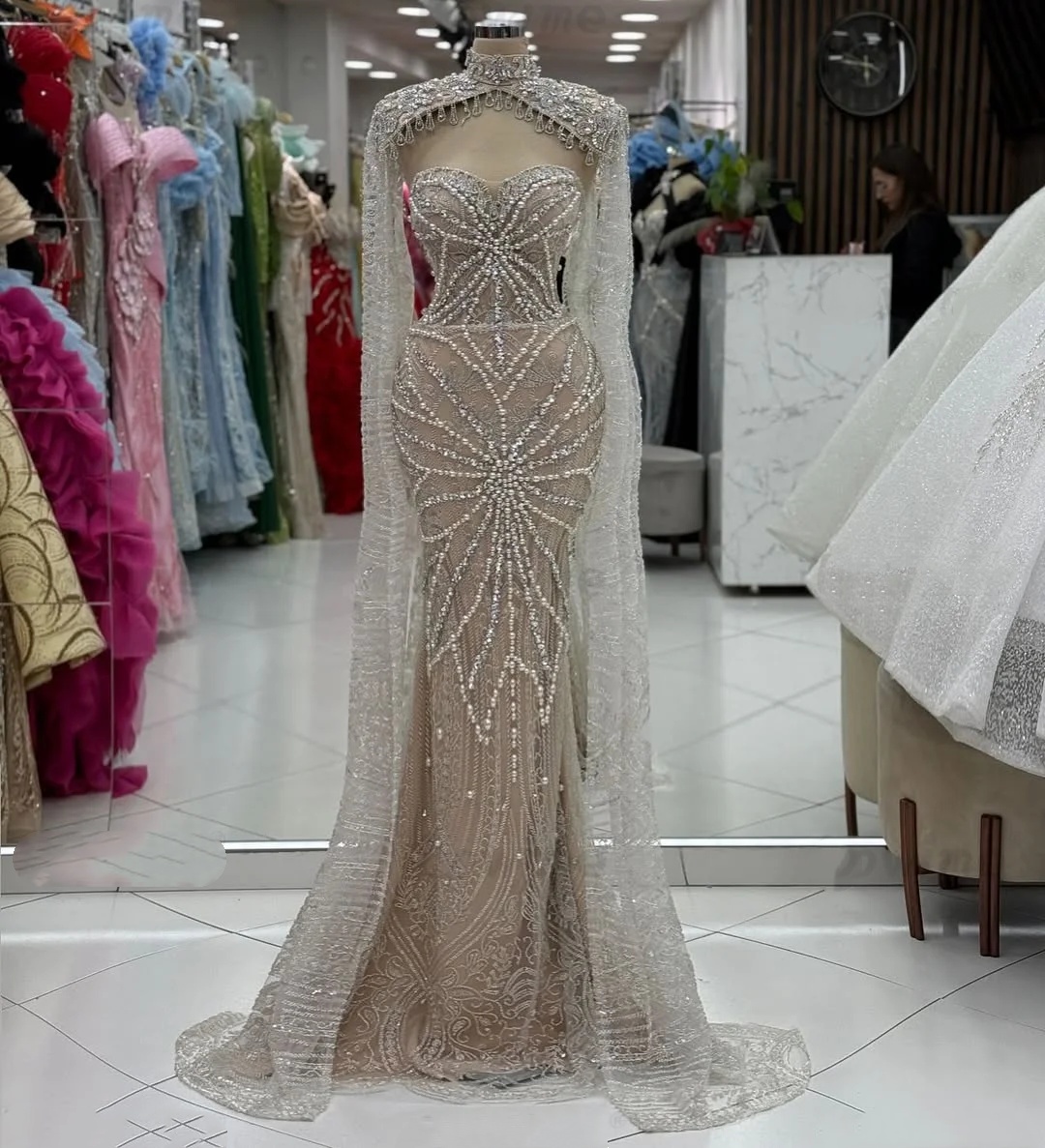 Gorgeous Evening Dresses For Women Sweetheart Neck Wrap Sleeveless Gown Pearls Beaded Sequins Floor Length Dress Party Customized Dress