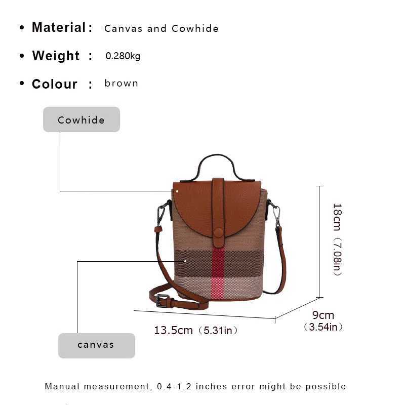 AIDRANI Fashionable Womens Mini Bag Plaid Single Shoulder Crossbody Bag Canvas Patchwork Cowhide Portable Small Bag G250723