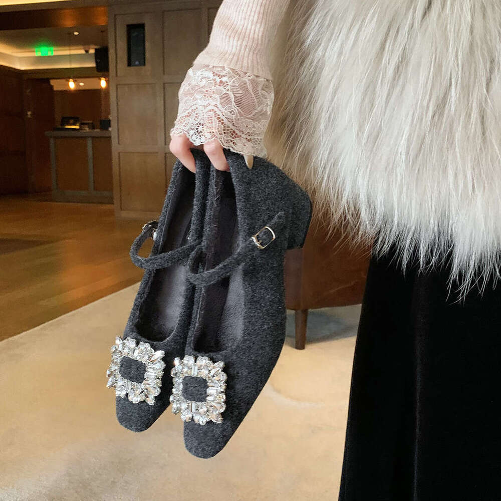 Designer Single Shoes Women, Suede Niche Shiny Square Buckle Korean Women's Boots, Socialite Style Mary Jane High Heels for Women