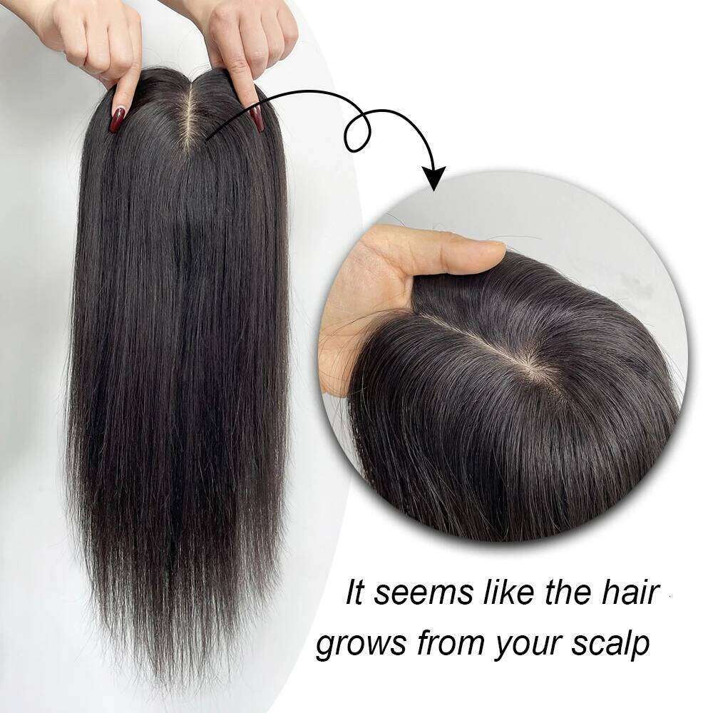 15x17cm Full Hand Made Virgin Straight For Women 3 Human Topper Hair Piece with Clips