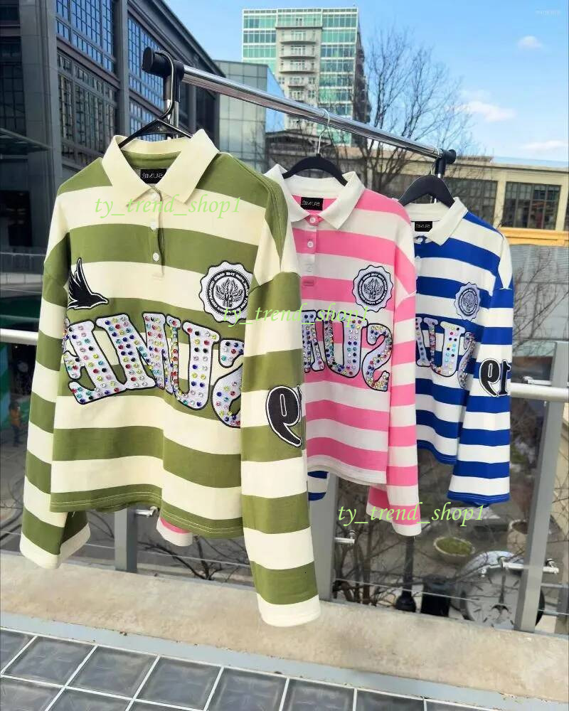 Men's T Shirts Haruku Top SUME Text Rhie Print Long Sleeved Shirt Style Retro Striped Hip-hop Street Collar 048
