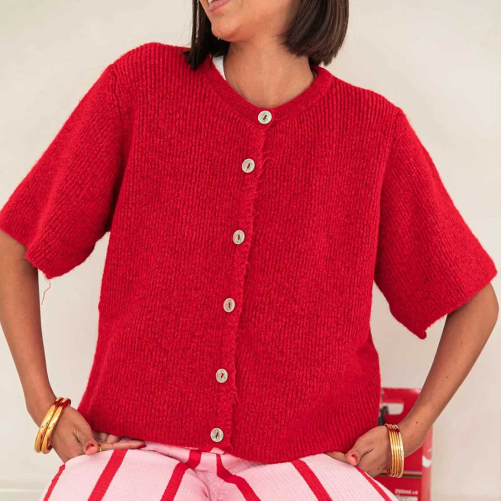 Women Knitted Crop Cardigan Shirt Short Sleeve Button Down Ribbed Knit Crop Top Y2k Girls Outerwear Top T Shirt for Winter Fall X250724