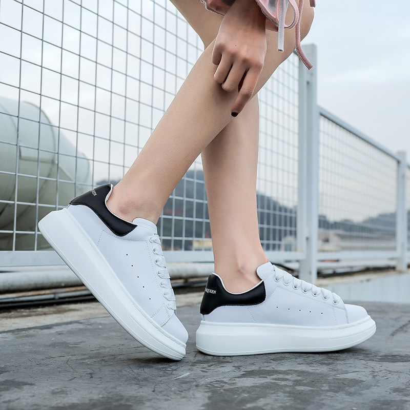 Cowhide Sneakers for Women, Autumn 2023 New Thick-Soled Flat Height-Increasing Casual Sports Shoes, Big White Shoes 1802 ddmythur