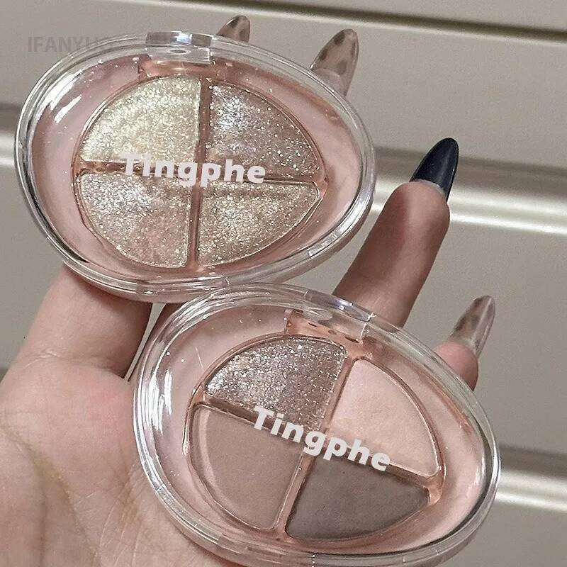 4-Grid Natural Earth Tone Eyeshadow Palette Glitter Pearlescent Matte Peach Pink Eye Shadow Makeup Long Lasting Women Cosmetics X2507
