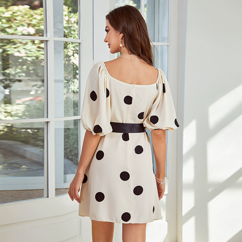 D723Foreign trade women's spring and summer elegant bohemian style printed polka dot dress in stock