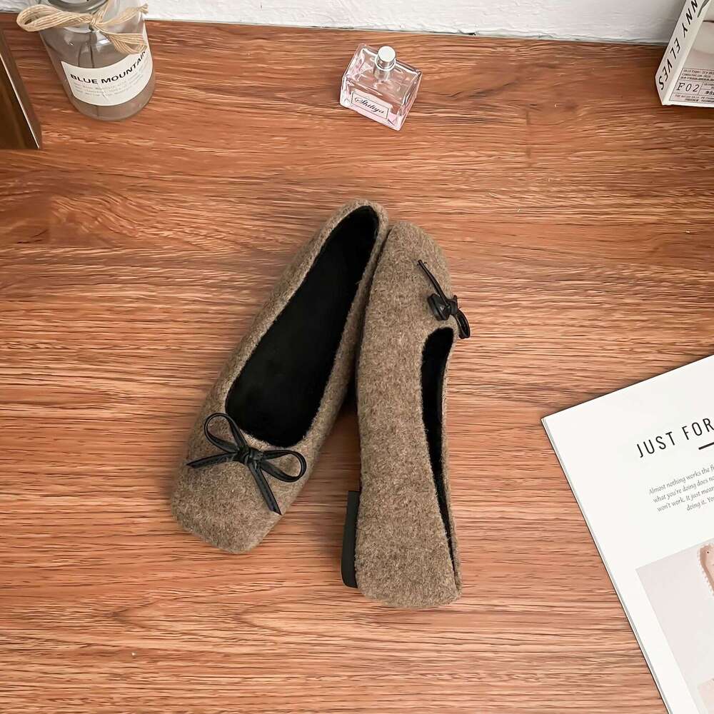 Designer Spring New Bowknot Square Toe Shallow Mouth Single 2025 Korean Version Soft Surface Flat Casual Shoes for Women