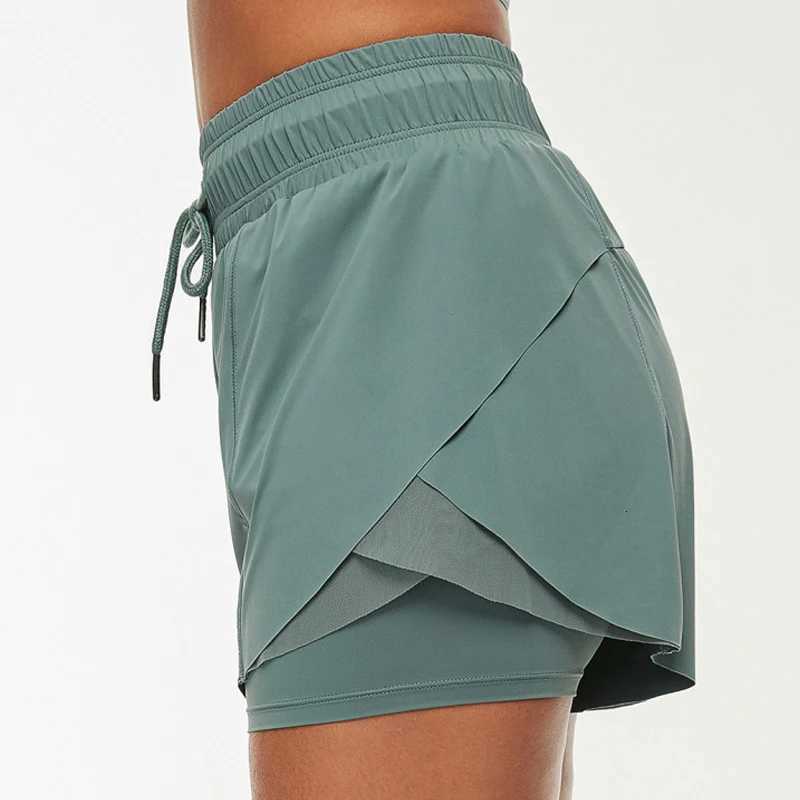 Fake Two Pieces Fitness Short Women Solid Color Nylon Breathable Quick-Drying Sport Running Shorts Female Yoga Gym Clothing XJ250724