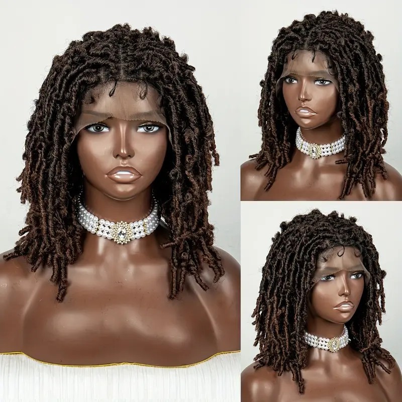 Cornrow Box Braids Hair Look Like Human Hair Wigs with Baby Hair Free Part Knotless Braids Twist Wig Long Burgundy Synthetic Lace Front Wigs Braiding 