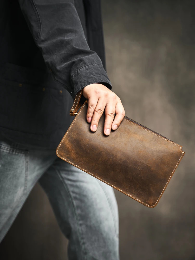 Men Genuine Leather Clutch Bag Cowhide Large Capacity Men Wallets Cell Phone Pocket Passcard Pocket High Quality Wallet For Men 250723