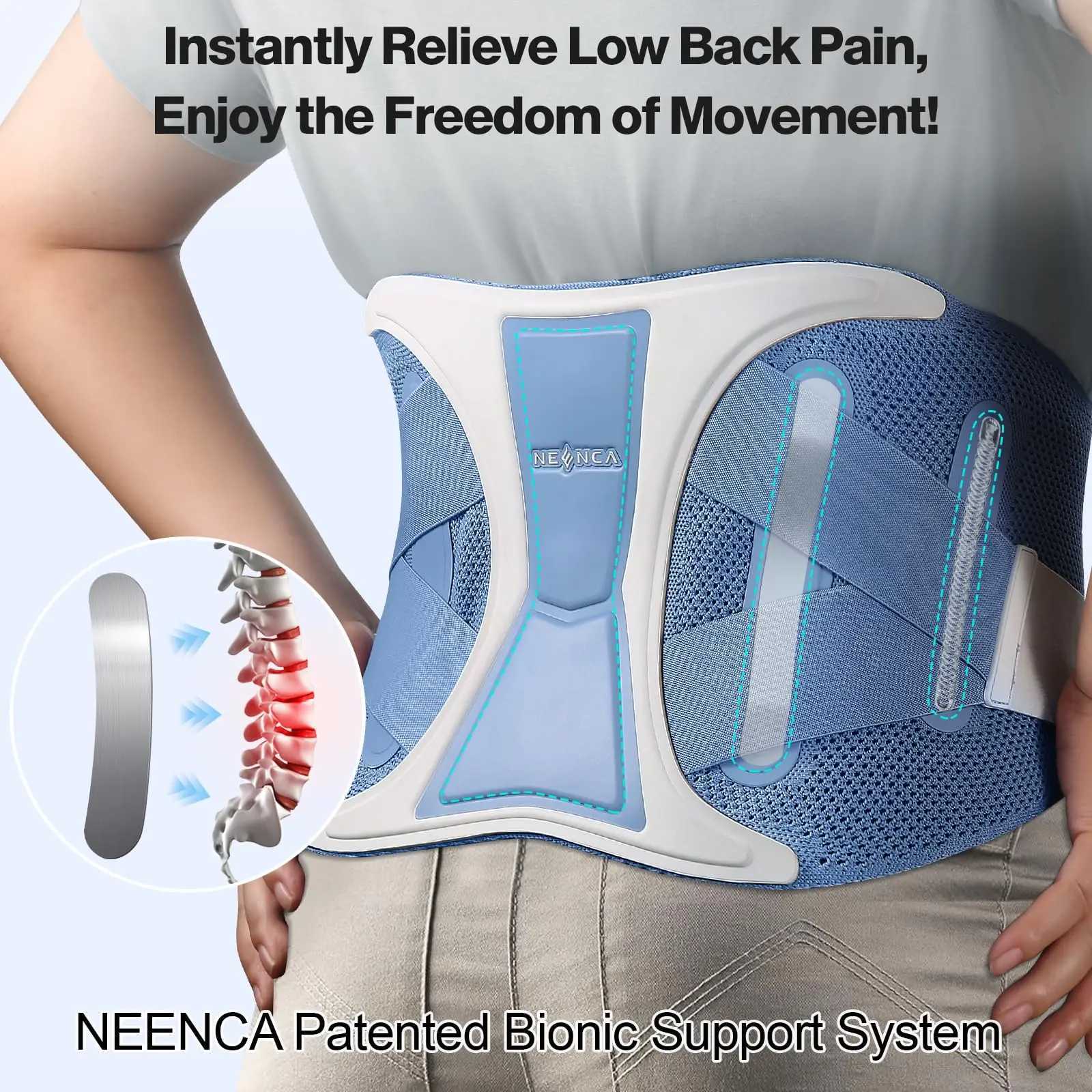 NEENCA Back Support Brace Adjustable Lumbar Support Belt Waist Wrap for Lower Back Pain Relief Injuries Sciatica Scoliosis W250724
