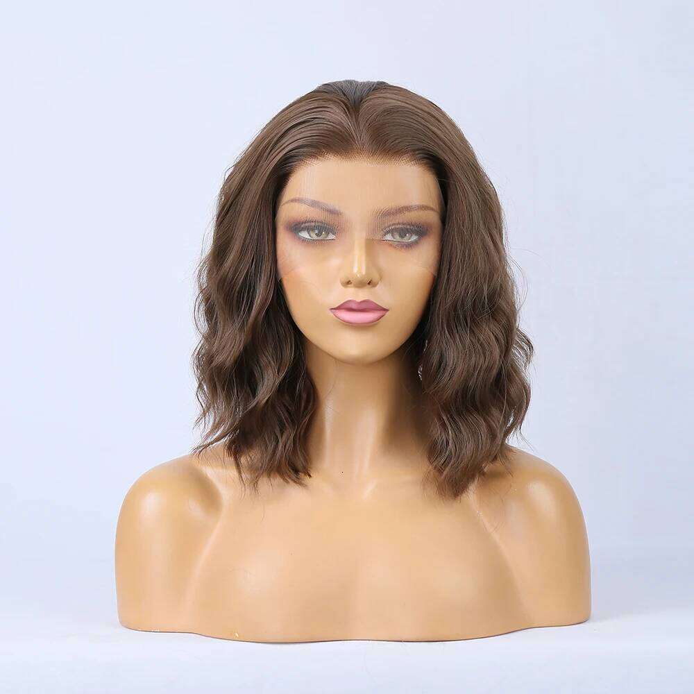 Brown Short Bob Wig Synthetic Lace Front For Women Girls Human Hair Natural Wave Hair Blue Pink Wigs Daily Wear Cosplay