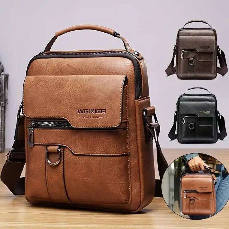 Practical Shoulder Bag for 9.7" ipad Men PU Leather Flaps Men's Crossbody Bags Business Flap Male Solid Messenger Travel