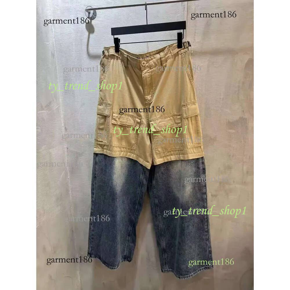 Designer Denim Trousers Loose Fit Straight Leg Trousers Multi-Pocket Crafted Splicing washed men's and women's couple pants 979