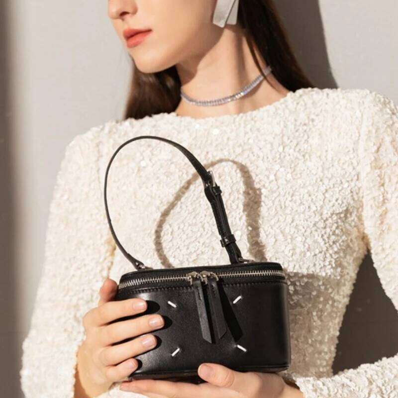 Sheepskin Box Makeup Genuine Leather Phone Fashionable Red Small Bag, Single Cross Shoulder Handbag For Women