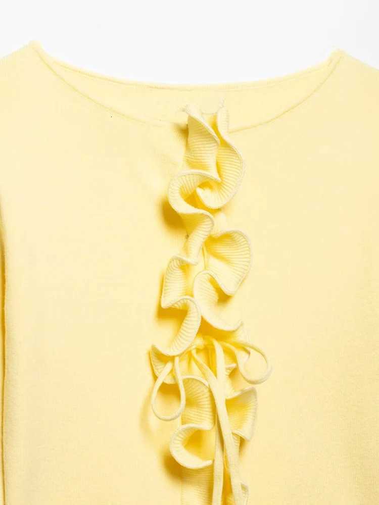 TRZA Womens Fashion Ruffle Cropped Knit Cardigan Sweater Long Sleeve Front Bow Tied Chic Outerwear Top X250724