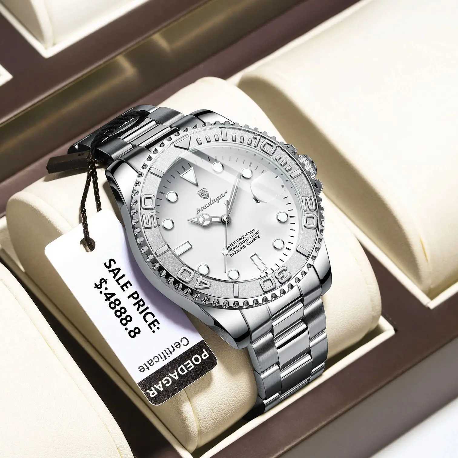 POEDAGAR Luxury Military Men Watch Waterproof Luminous Date Man Stainless Steel Watch High Quality Business Mens Quartz Watches W250724