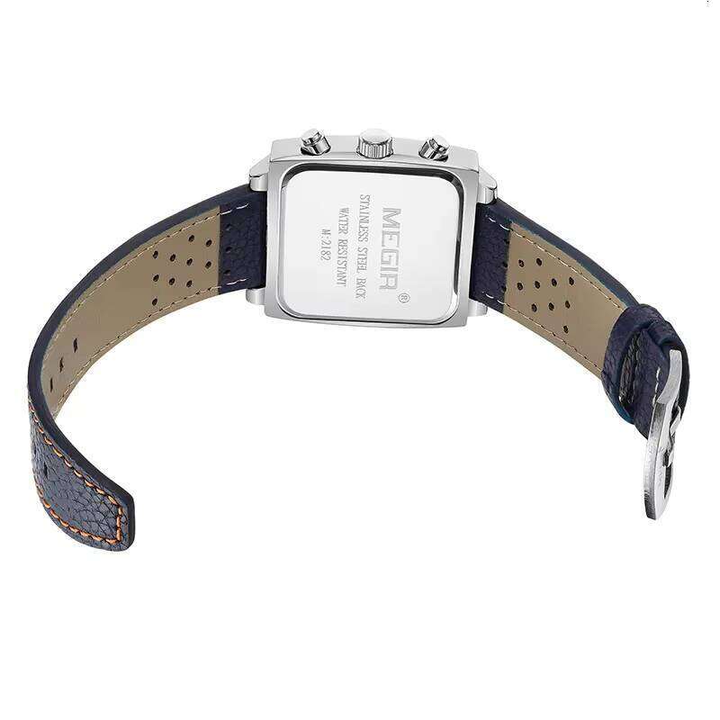 DHgargets MEGIR Men's Square Chronograph Watch - Digital-Analog, Luminous, 30M Waterproof, Leather Strap, Business Wristwatch