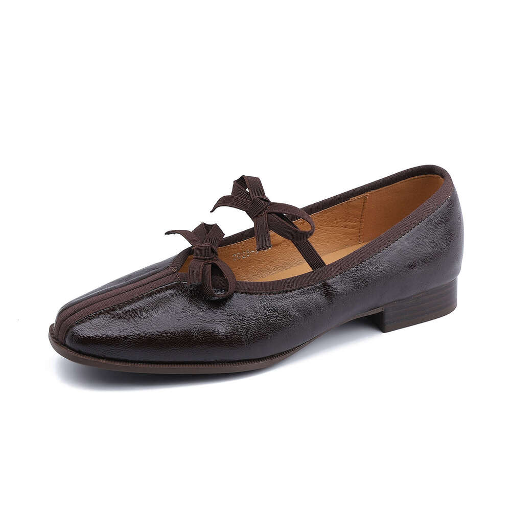 Cowhide Version~French Ballet Shoes for Women, Niche Style, Square Toe Single Shoes, Chunky Heel, Comfortable, Elegant Mary Jane