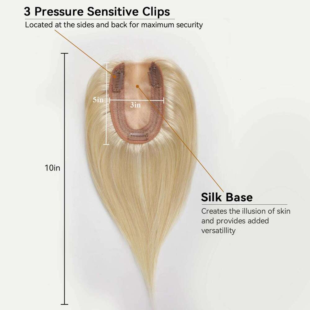 Blonde with Bangs Straight Hair Pieces Extension Clip in Remy Human Hairpieces for Women Silk Base Toppers