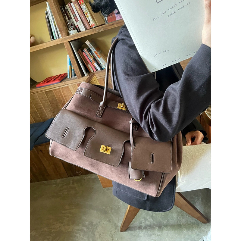 New Underarm Motorcycle Cowhide Large Capacity Commuter Handbag Shopping With Lock Tote Wing Genuine Leather Women's Bag
