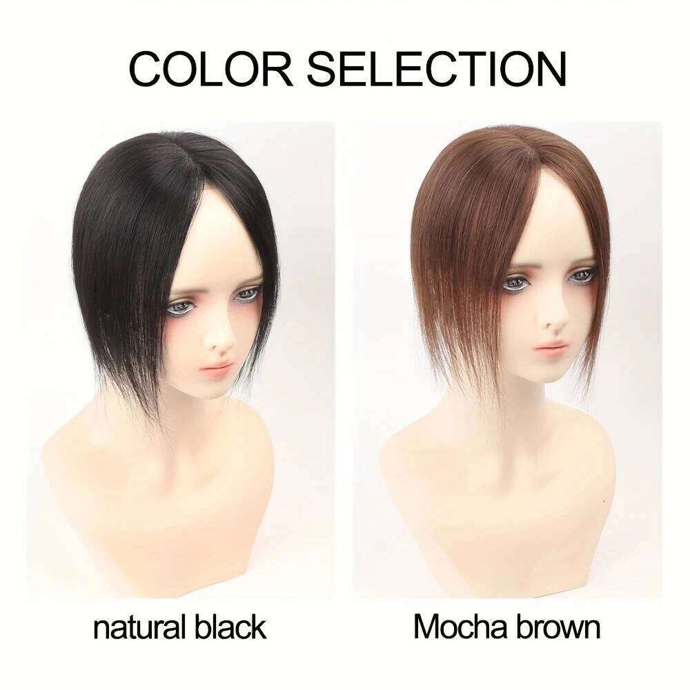 Human Top Piece Women Natural Black Bob with Bangs Full Coverage Invisible Seam Perfect for Restoration Hair