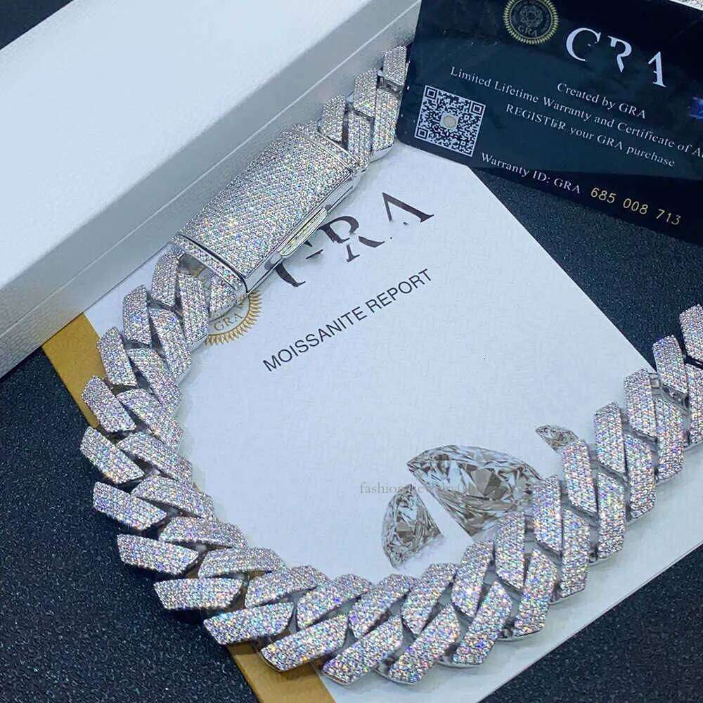 moissanite necklace cuban link chain 20mm 4 row full dia ice out vvs pass dias tester stainless steel plating hiphop mens jewelry bracelet necklaces w