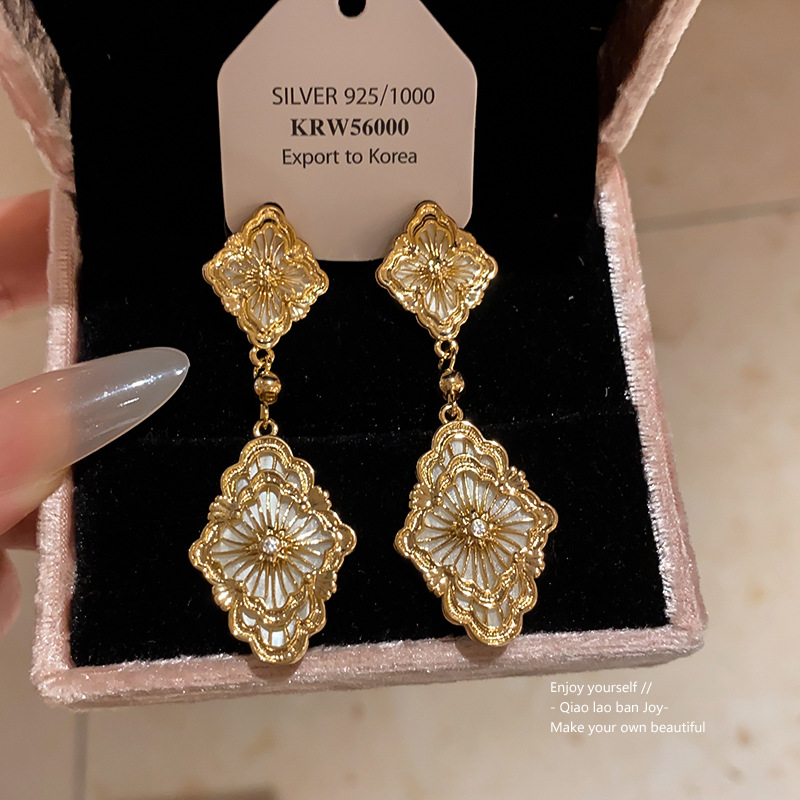 Gold Tone Flower Drop Earrings Filigree & Shell Accents Elegant Party Jewelry And Daily Wear Gift For Her High Quality And Stylish Jewelry