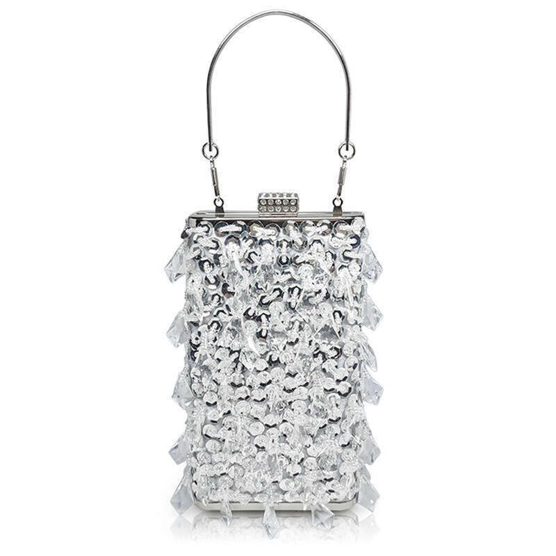Designer Luxury Evening Diamond Handmade Beaded Embroidery Evening Bag Vertical Square Box Handbag Party Prom Wedding Women's Clutch