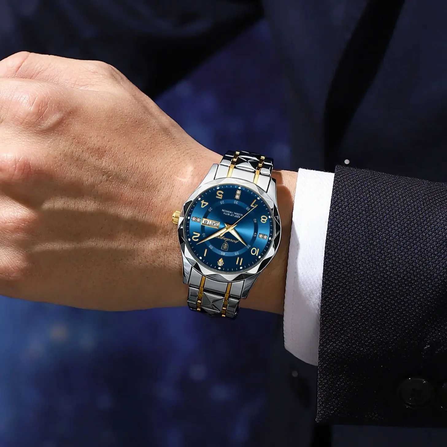POEDAGAR Luxury Fashion Men Quartz Watch Waterproof Date Week Luminous Wristwatch Stainless Steel Mens Watches Sport Male Watch W250724
