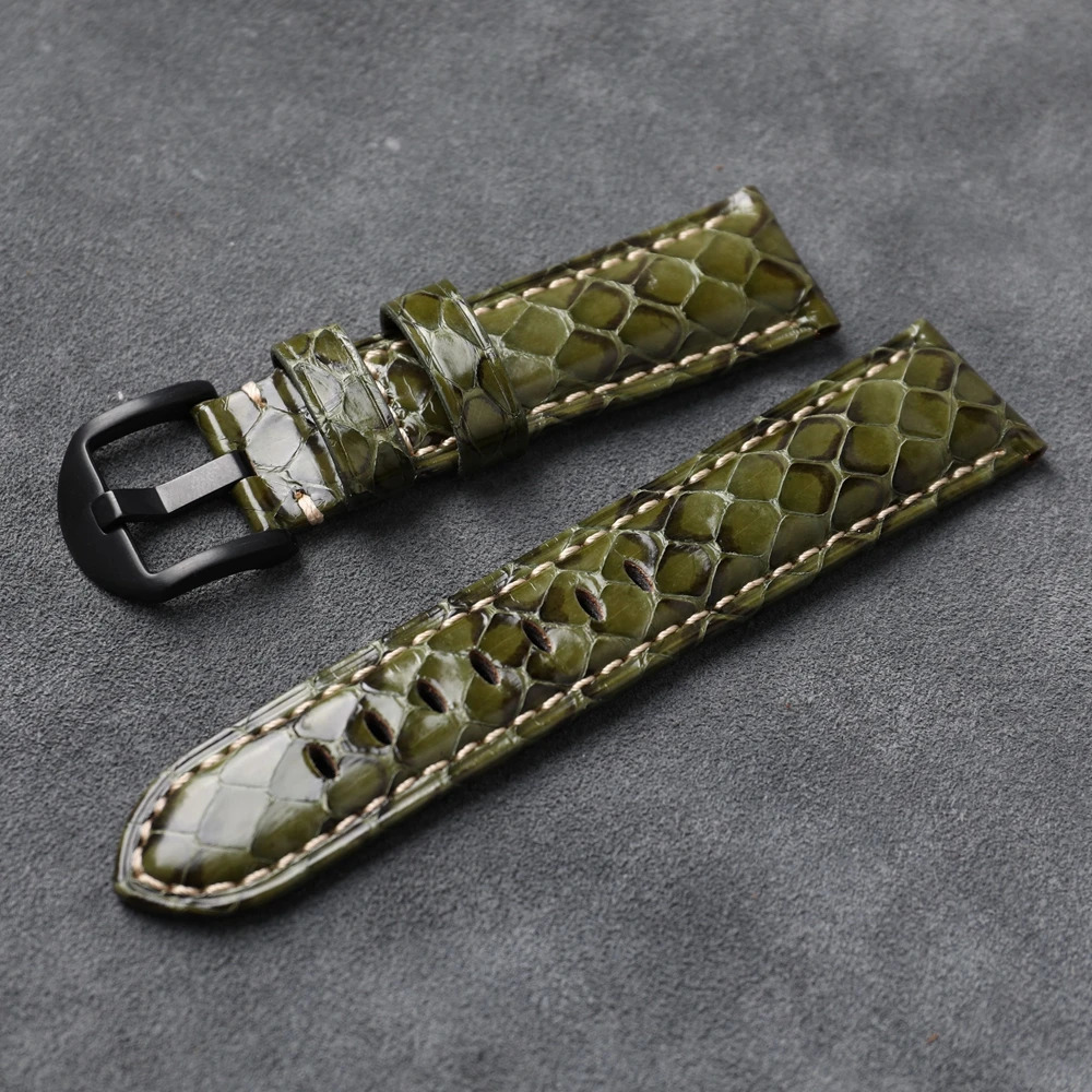 Handmade Snakeskin Bracelet 20 22 24 26MM Grey Blue Green Vintage Style Unique Leather Men Watchband For PAM Sports 250723