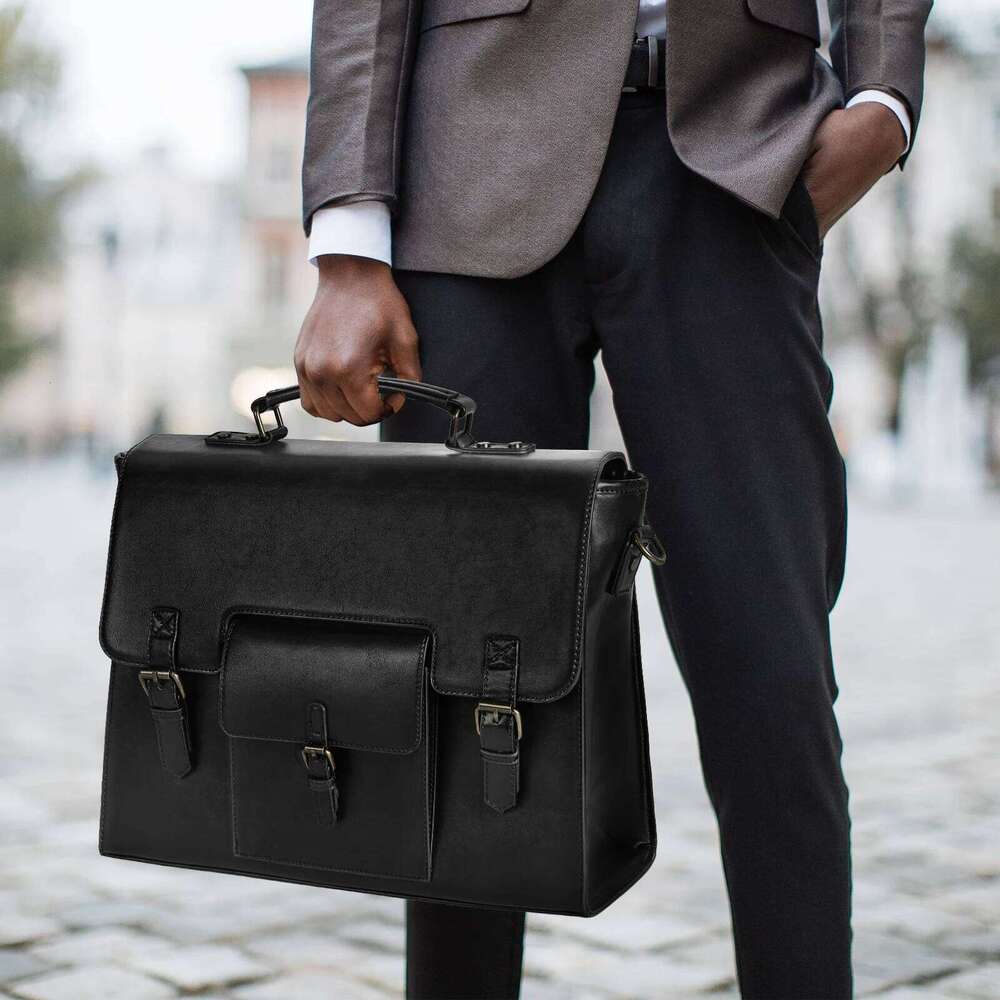 Messenger Waterproof Leather Laptop Briefcase Large Satchel Shoulder Bag for Office Travel College