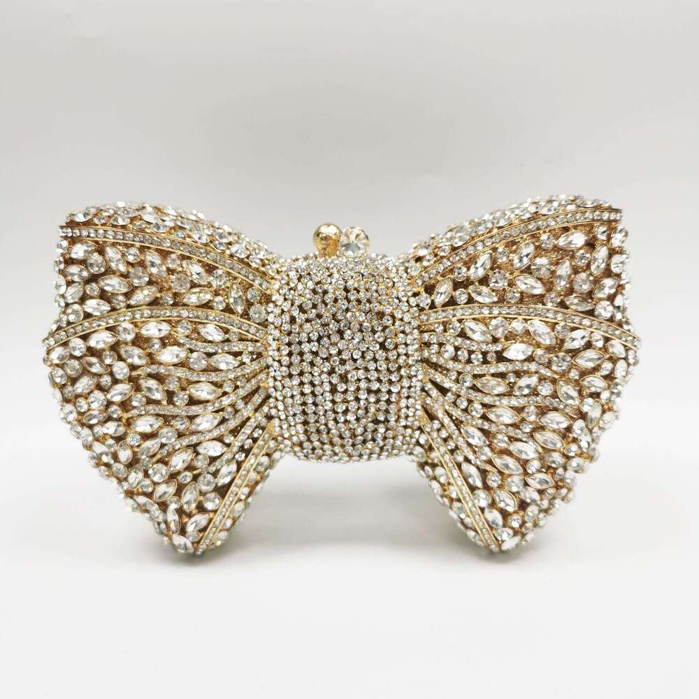 Bow Crystal Clutch Free shipping Butterfly Knot Inlaid Evening Hollow Full Diamond Handbag Banquet Women's Bag