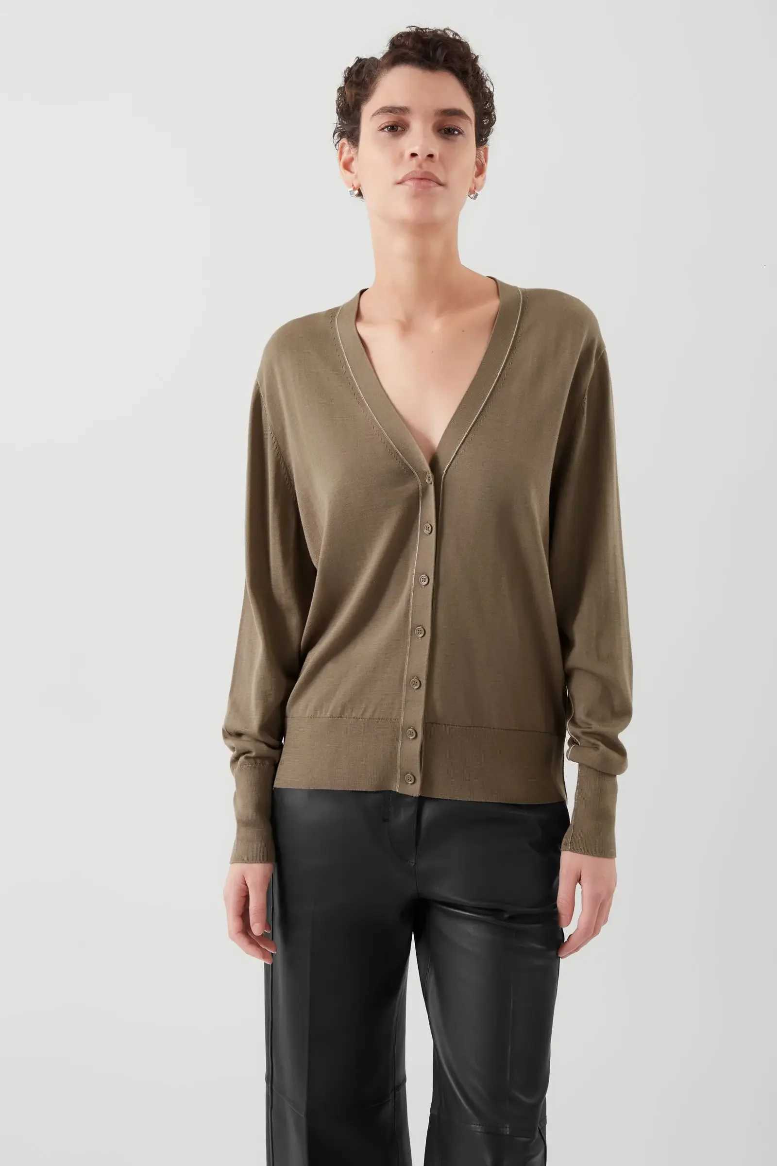 Ethereal come 2025 cos spring new style of Loose version of womens casual V-neck knit rib cardigan X250724