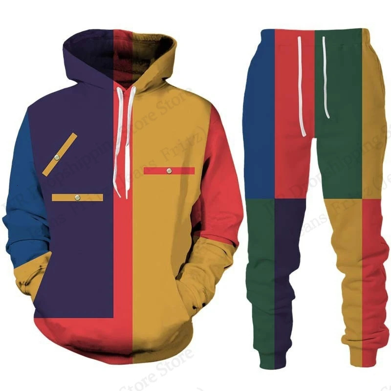 Mens Hoodie Pant Sets 3d Camo Geometric Print Men Women Fashion HoodiePant 2 Piece Suit Tracksuit Set Outdoor Sports Clothing 250717