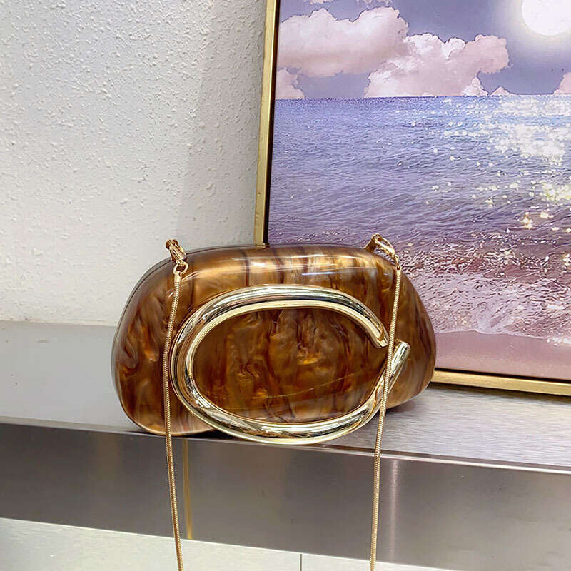 Designer Luxury Evening Diamond Marble Acrylic Clutch Evening Metal Box Square Versatile Party Phone Handheld Crossbody Small Bag