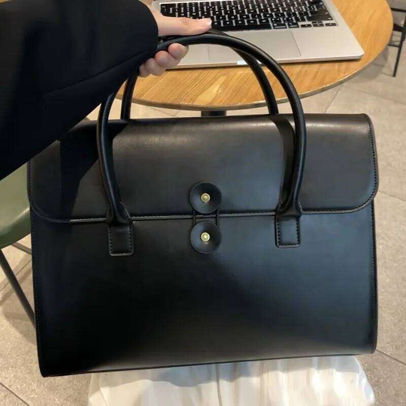 Vintage Women Laptop Briefcase 16 Inches Computer Bag Business Document Organizer Ipad Totes Pu Leather Ladies Handbag Black