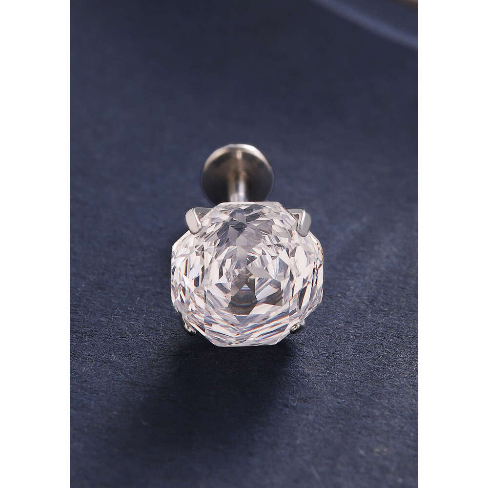 Octagonal Millennium Rose Cut Crystal Zircon Earrings for Women High-end Lip Body Piercing Jewelry Ear Bone Stud