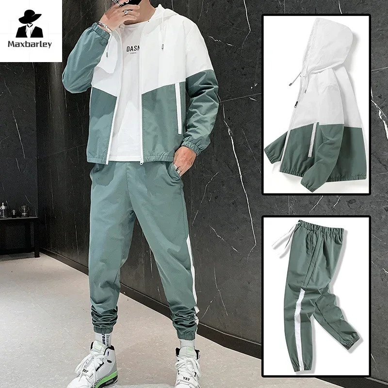 Spring And Autumn Mens Sportswear Suit Hooded Colorblock Casual Jacket Pants Suit Mens Teenager 2-piece Jogger Sweatshirt 250717
