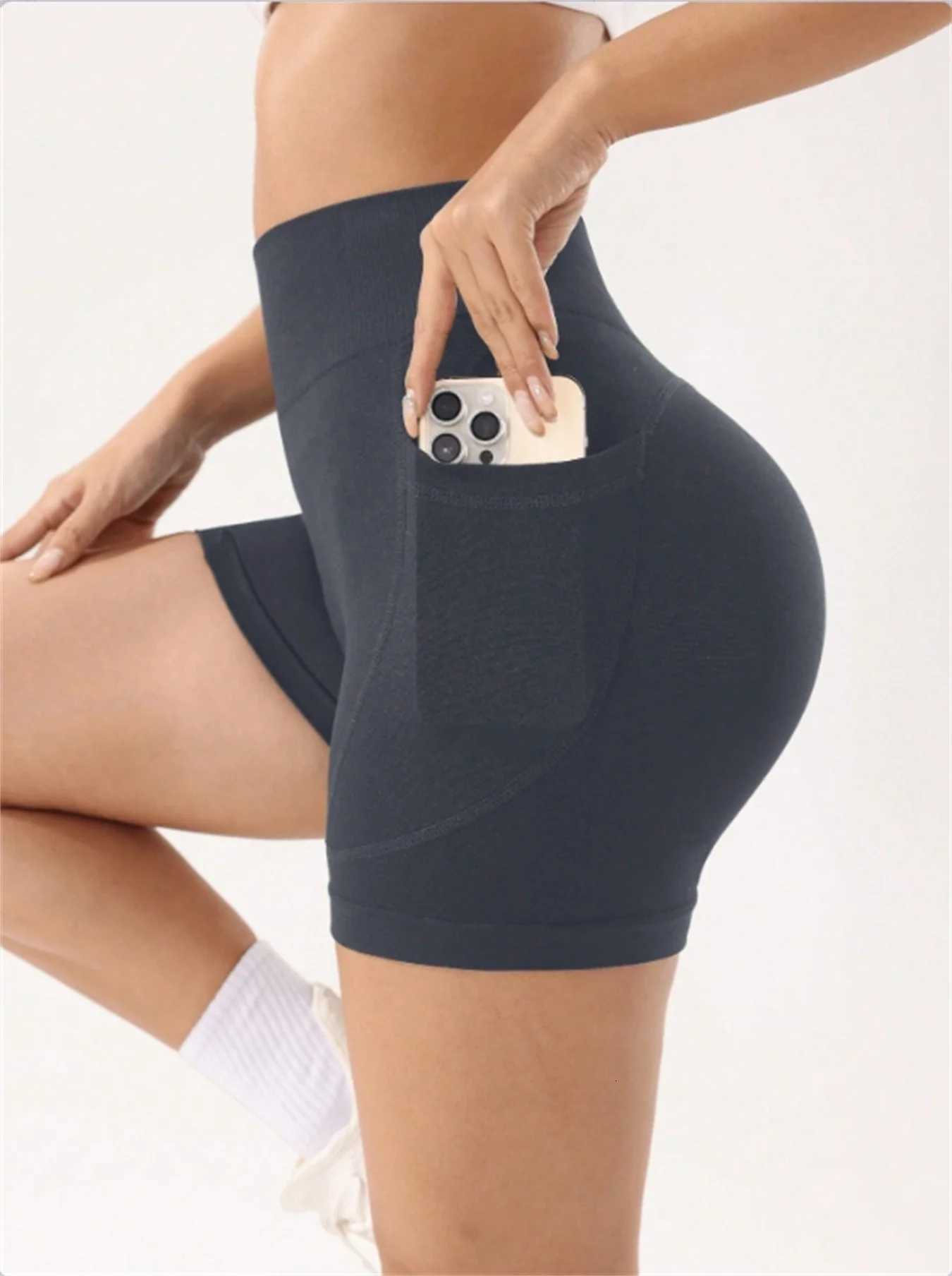 Ladies high waisted yoga running tight shorts breathable sports shorts with pocket design XJ250724
