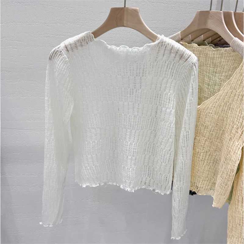 Summer Women Thin Sunscreen Cover Up Cardigan Lace-up Knitwear Tops Female Korean Long Sleeve Short Coat Casual Sun Protected X250724