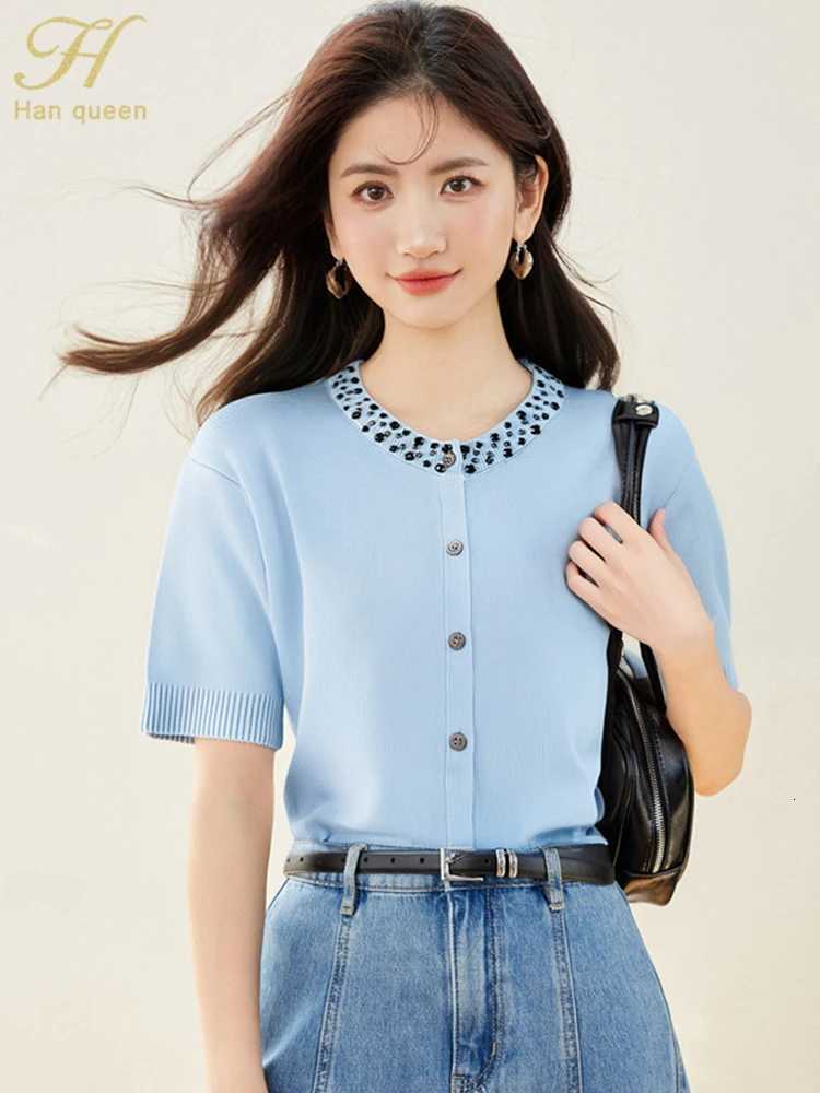 2025 Summer Top Fashion Nail Beads Chic Sweater Elegant Vintage Casual Knit Cardigan Knitwear Fashion Women Clothing X250724