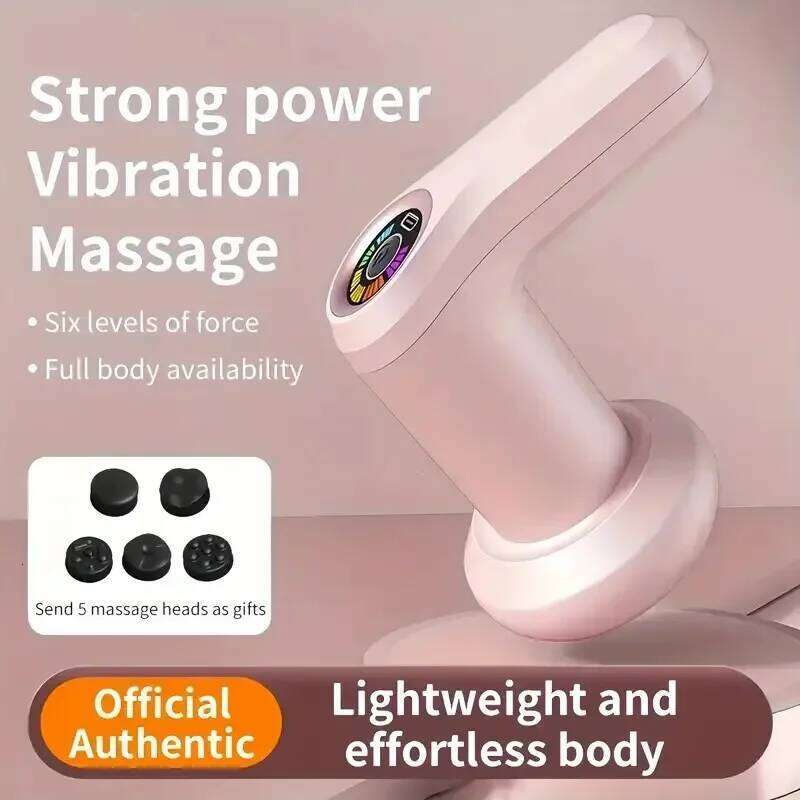 Portable Gun Multifunctional Massager with 5 Massage Heads USB Charging and Fat Pushing White Suitable Body