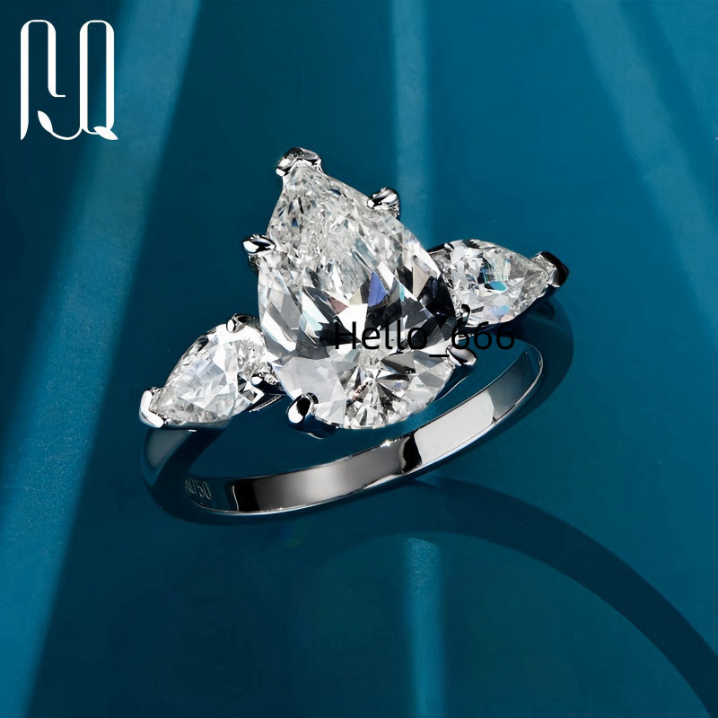 PYQ S925 Sterling Silver 1ct-2ct Womens Simple Fine Jewelry 1Carat Water Drop Pear Shaped Moissanite Wedding Ring