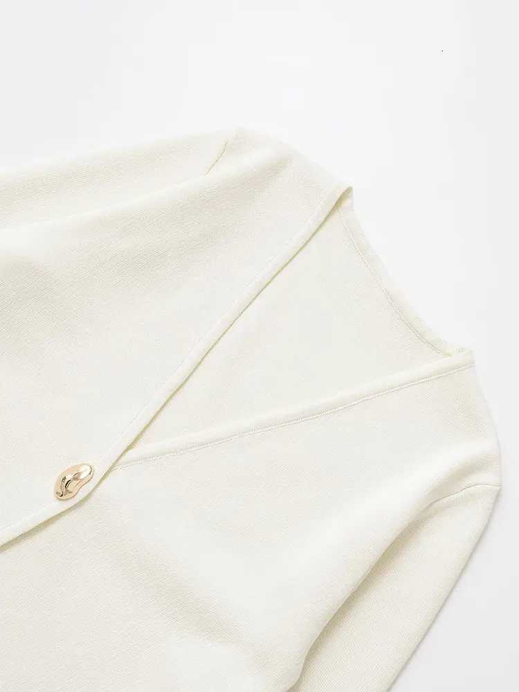 TRZA Women Fashion With Gold Button Knit Cardigan Sweater V Neck Long Sleeve Female Outerwear Chic Tops X250724