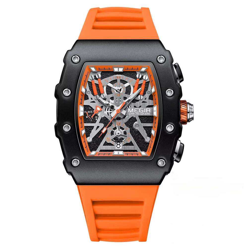 DHwatches MEGIR Men's Watch - Digital-Analog, Luminous, 30M Waterproof, Silicone Strap, Chronograph Sports Barrel shape Wristwatch