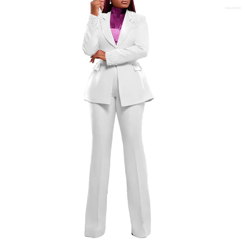 Women's Two Piece Pants 2 Pieces Sets Autumn Winter Long Sleeve Pearl Blazers Suit Tops And Suits Set Tracksuit Outfit 2025