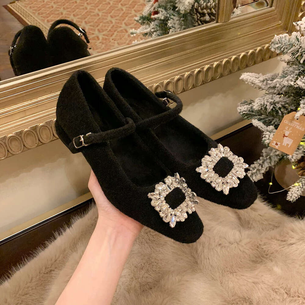 Designer Single Shoes Women, Suede Niche Shiny Square Buckle Korean Women's Boots, Socialite Style Mary Jane High Heels for Women