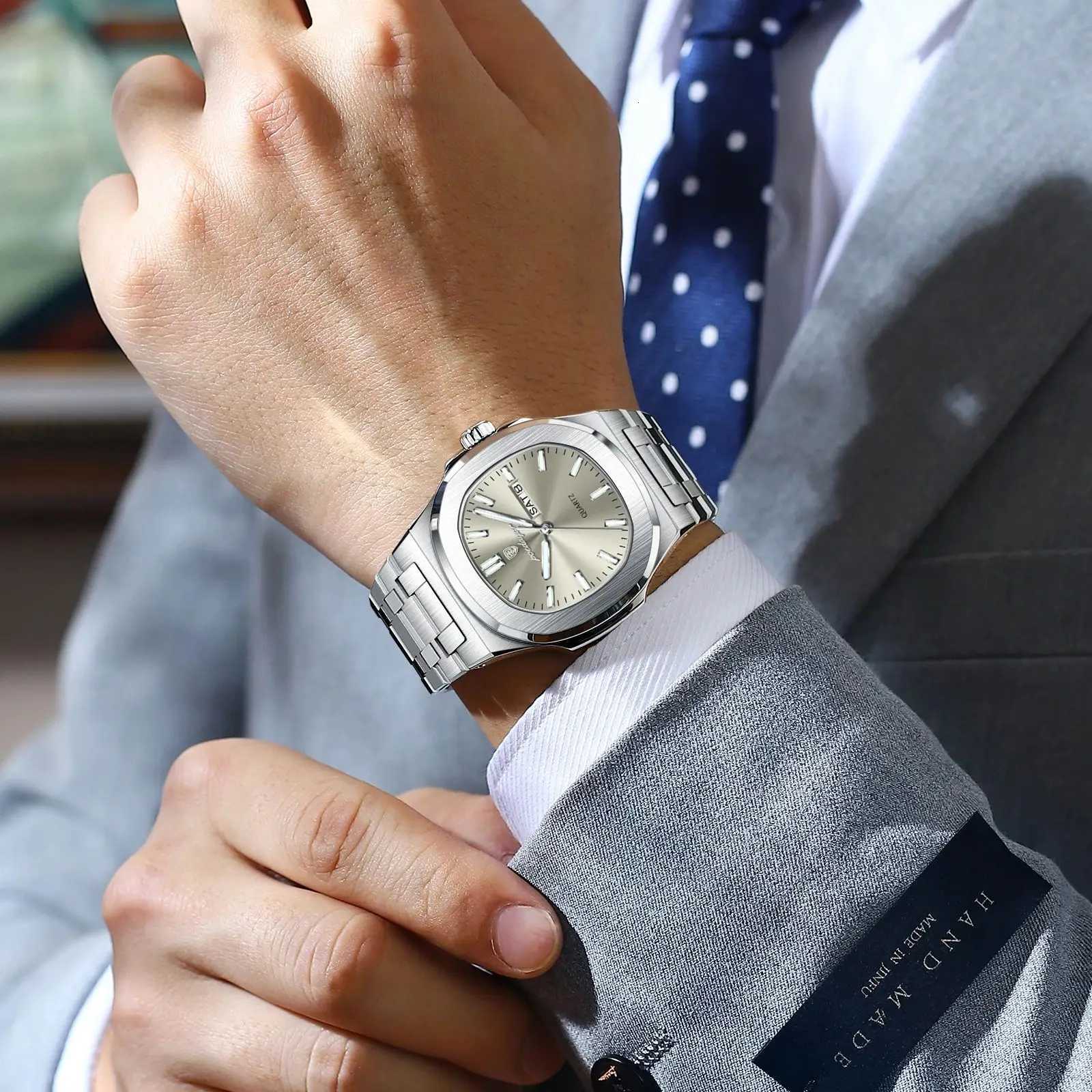 POEDAGAR Trendy Casual Wristwatch For Men Week Date Stainless Steel Man Watch Luminous Waterproof Luxury Quartz Men Watches + Box W250724