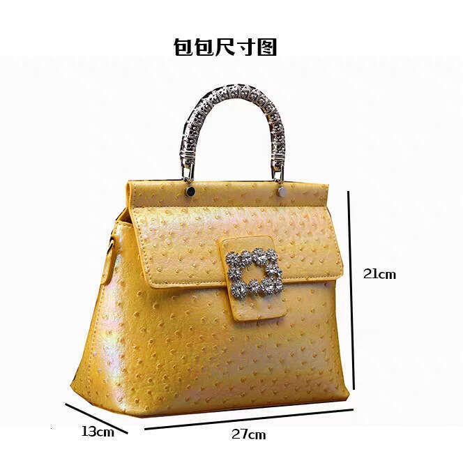 Designer Luxury Evening Diamond 2025 New High-End Women's Elegant Ostrich Pattern Diamond-Studded Evening Bag Wide