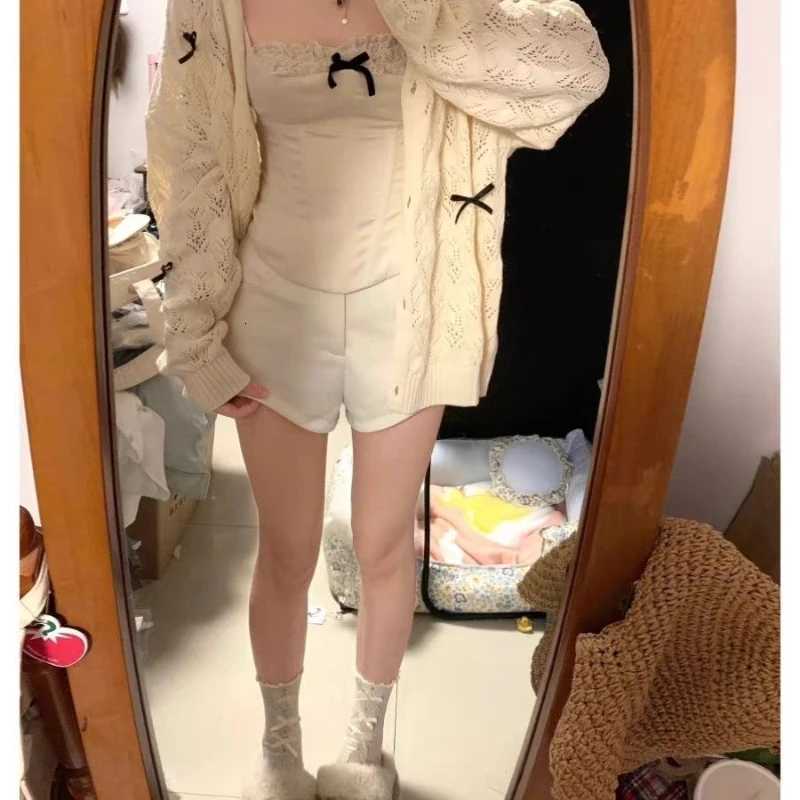 Dptown Coquette Cardigan Sweater Woman Kawaii Bow Hollow Out Knitted Tops Korean Fashion Sweater Preppy Cute Aesthetic Solid X250724